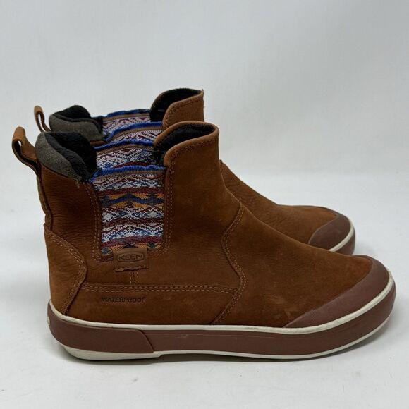 KEEN Shoes - Keen Elsa II Chelsea Boots Womens 8 Brown Nubuck Leather Nordic Aztec Waterproof